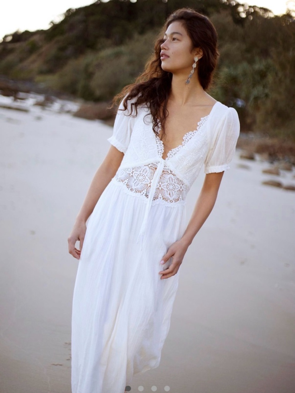 White Lace-Inset Maxi Dress